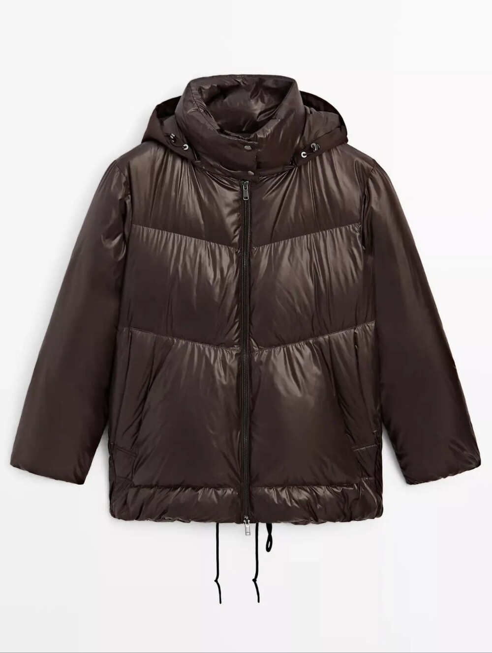 BNWT Massimo Dutti Water-Repellent Shiny Down Puffer Jacket - Brown, Size M